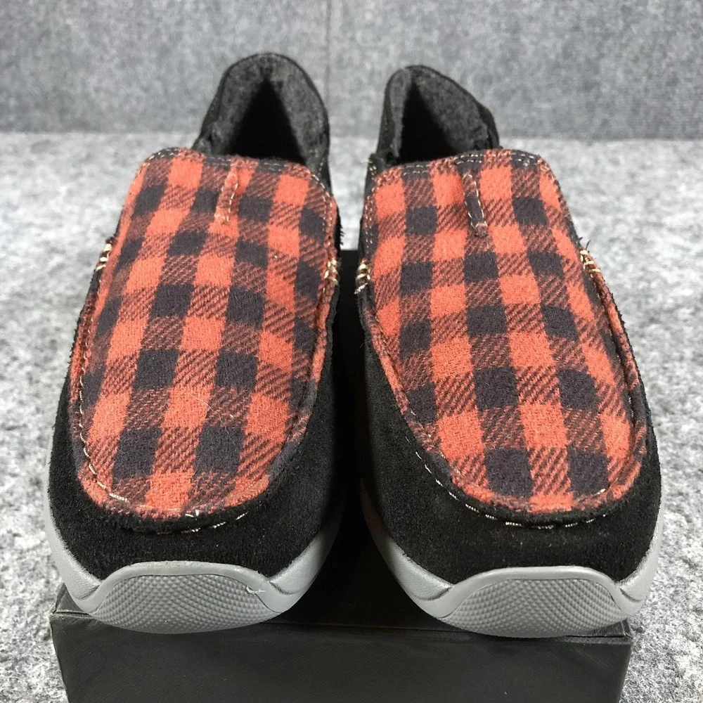 Clarks Shoes Mens Size 9.5 Black‎ Red Plaid Slip On Loafers Slippers Buffalo